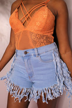 Load image into Gallery viewer, Denim Fringe Shorts
