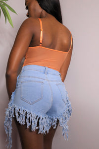 Denim Fringe Shorts