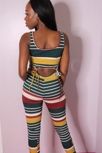 Stripe Rib Open Jumpsuit